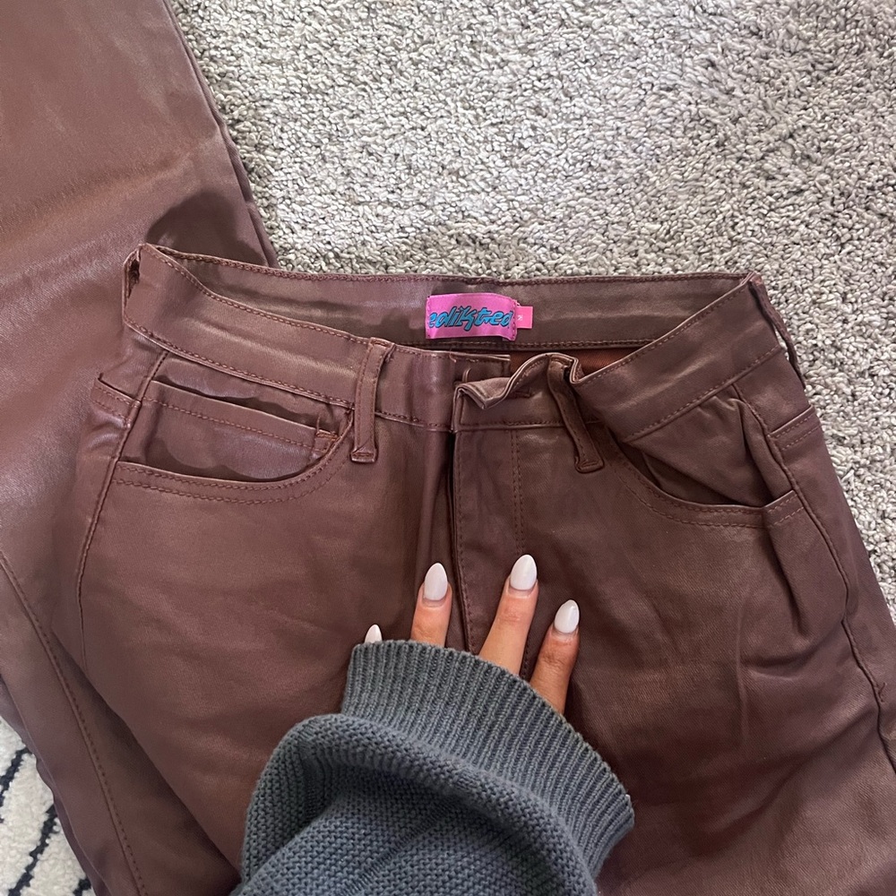 Edikted Brown Leather Pants - Picture 4 of 4